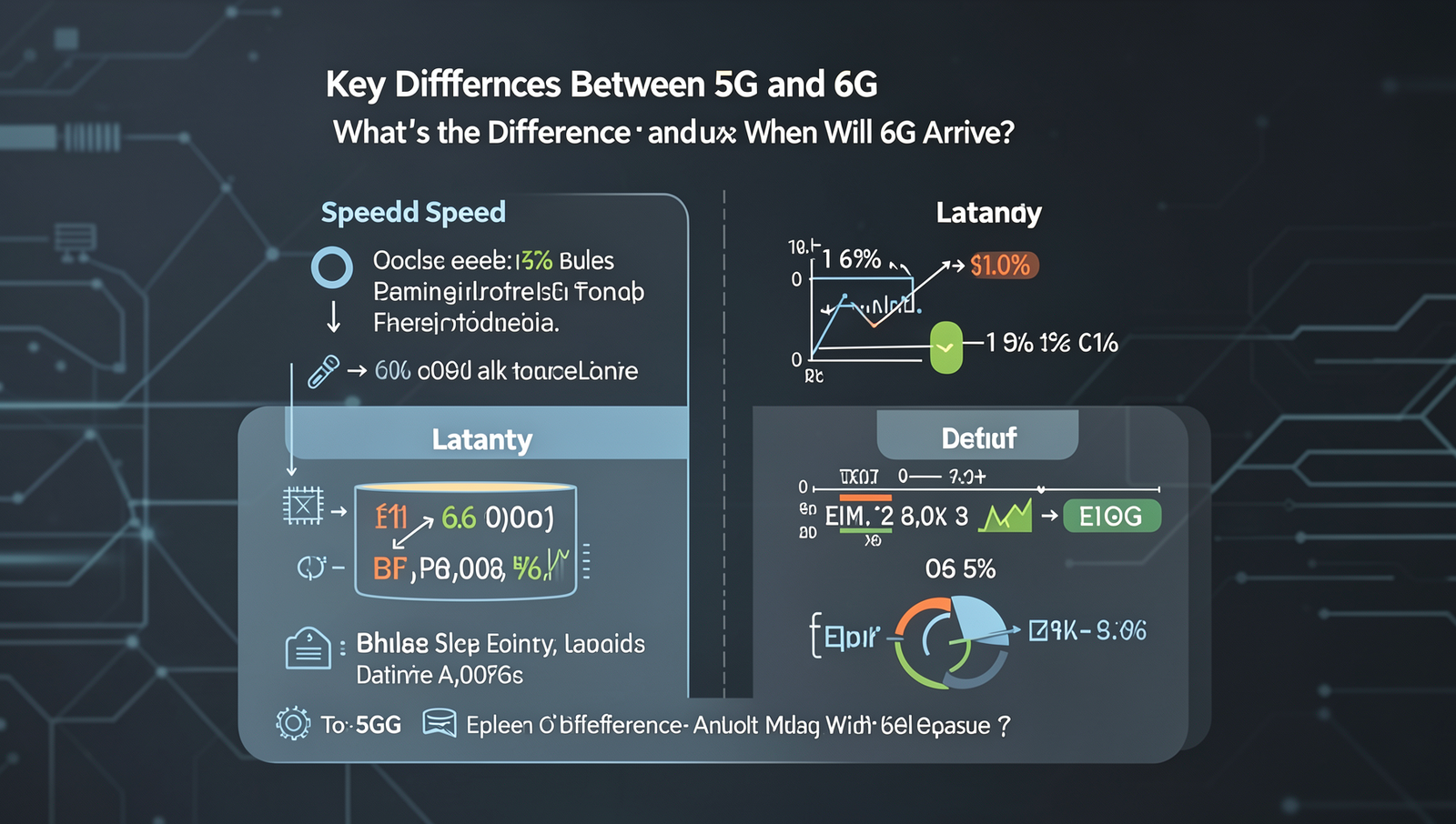 Infographic comparing speed, latency, and applications of 5G and 6G technologies.