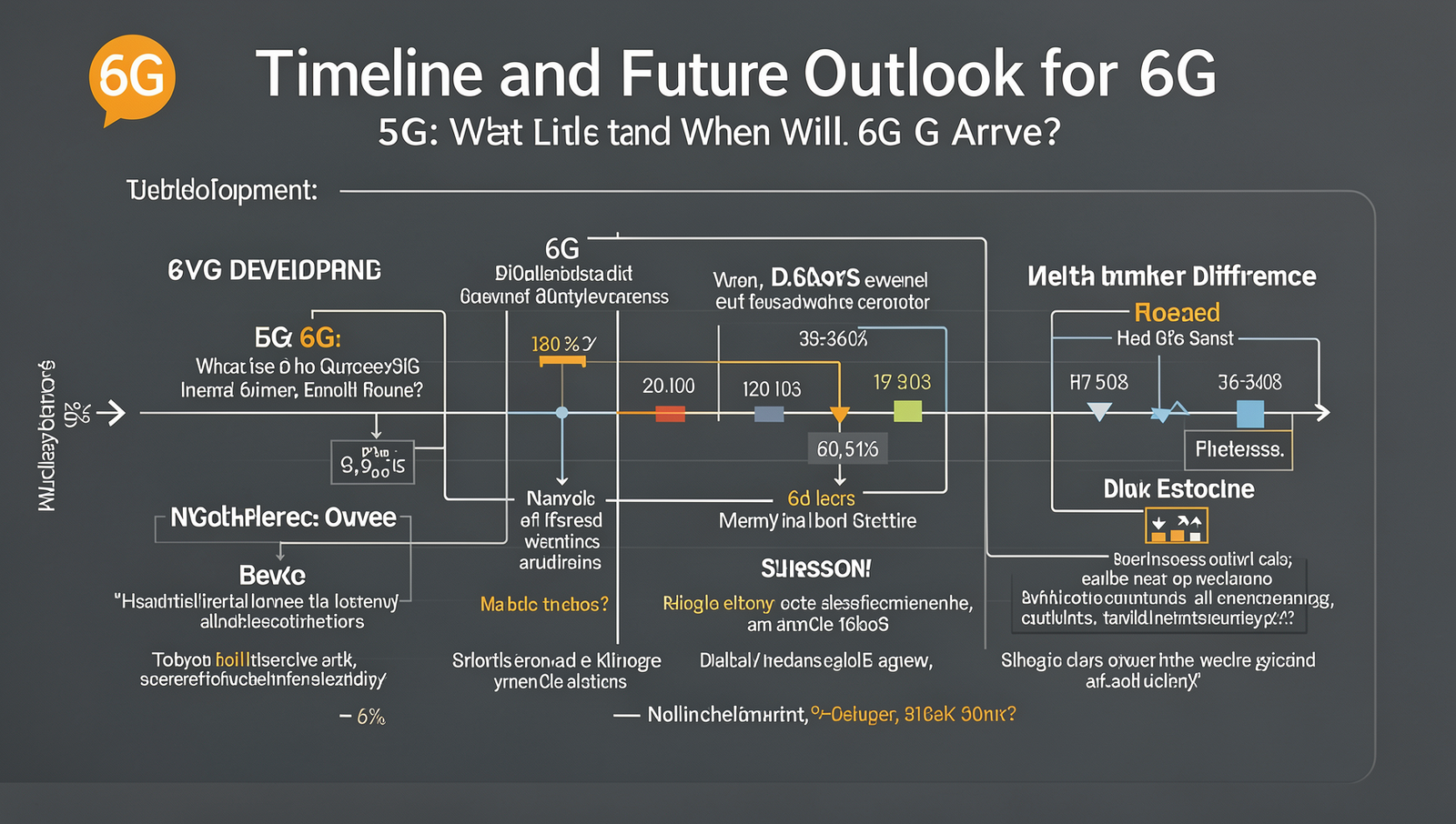 Detailed timeline graphic illustrating milestones in 6G development.