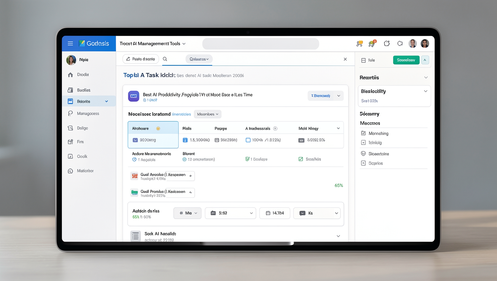 Modern AI task management tool interface showcasing productivity features.