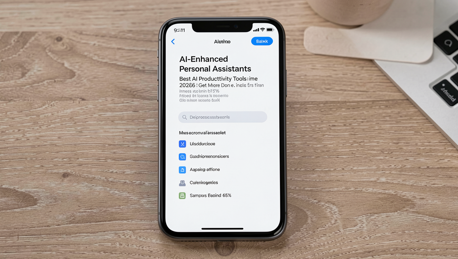 AI personal assistant interface displayed on a smartphone with realistic details.