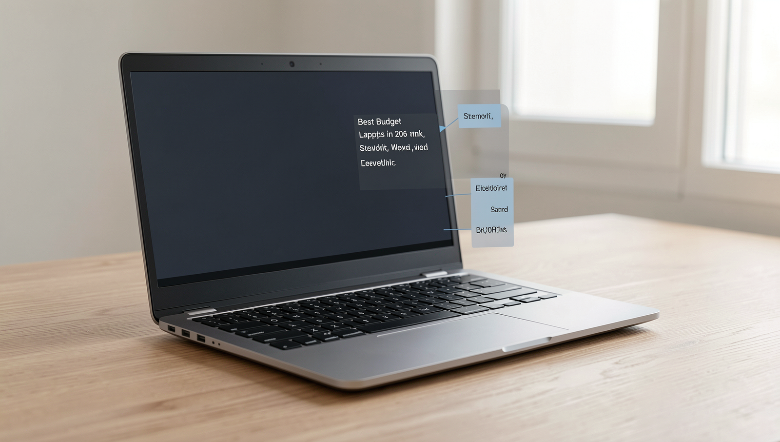 Detailed diagram of top budget laptops for work in 2026 with specifications.
