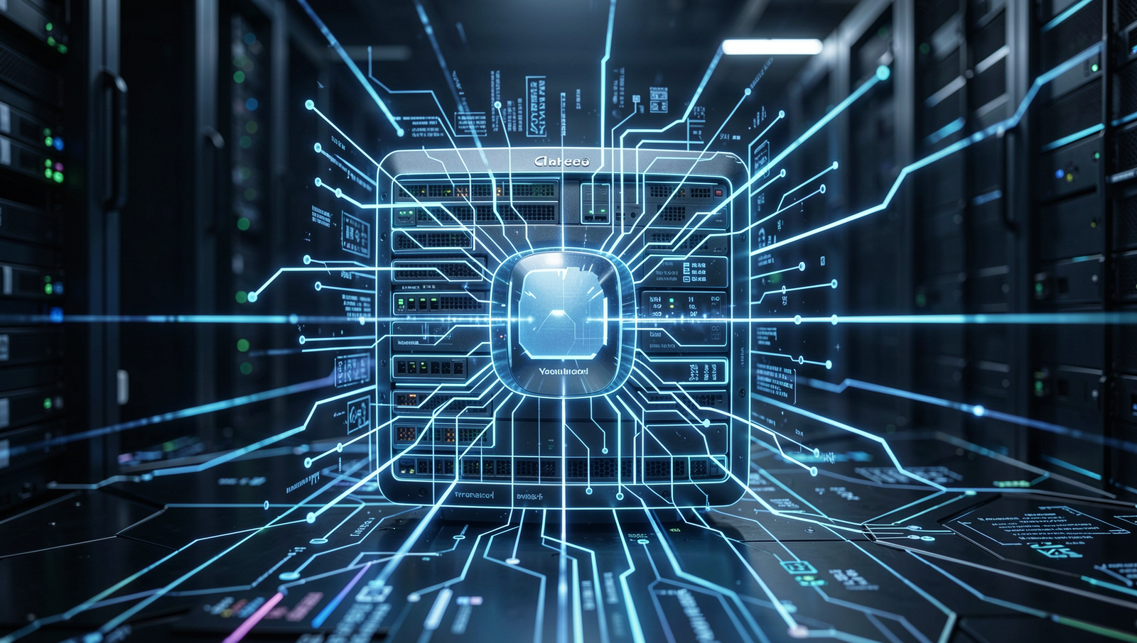 Photorealistic digital firewall safeguarding a network with advanced technology.
