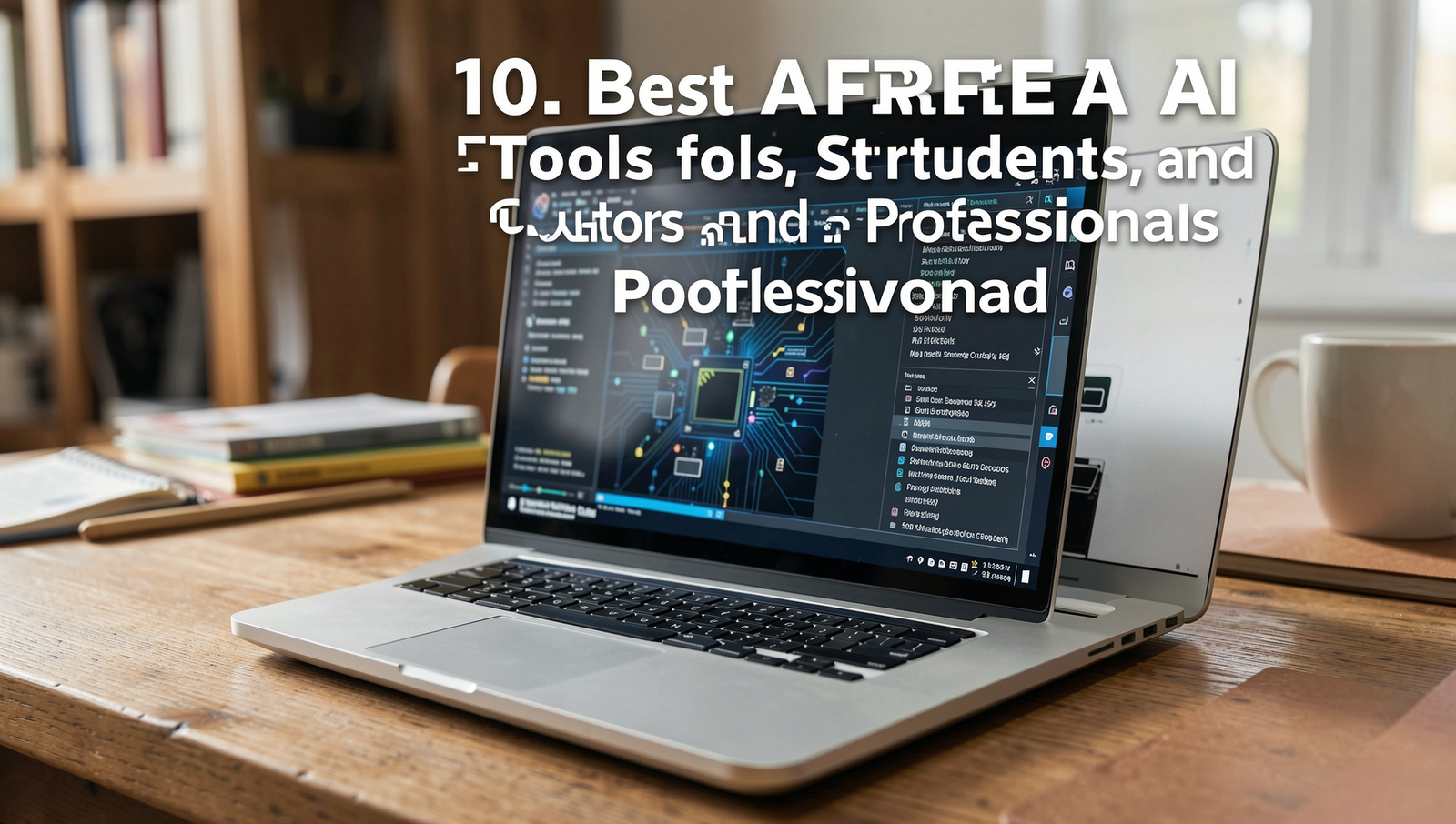 A professional editorial photo showcasing AI tools in a creative workspace.