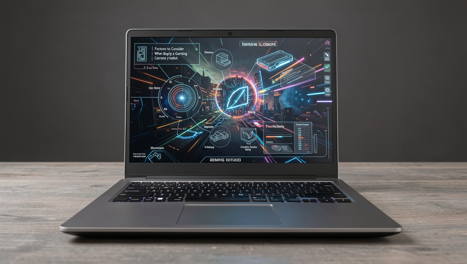 Infographic detailing key features of gaming laptops for 2026.