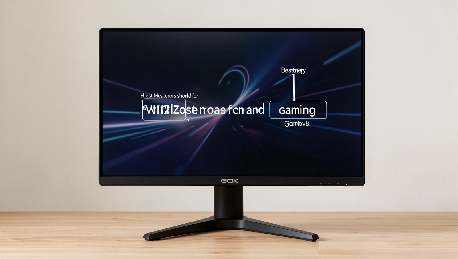 Diagram illustrating key features for work and gaming monitors: resolution, refresh rate, and connectivity.
