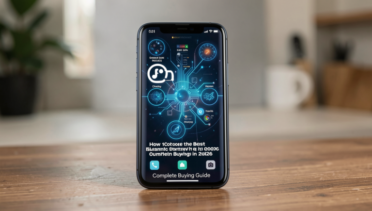 A professional editorial photo showcasing various smartphones in a modern setting.