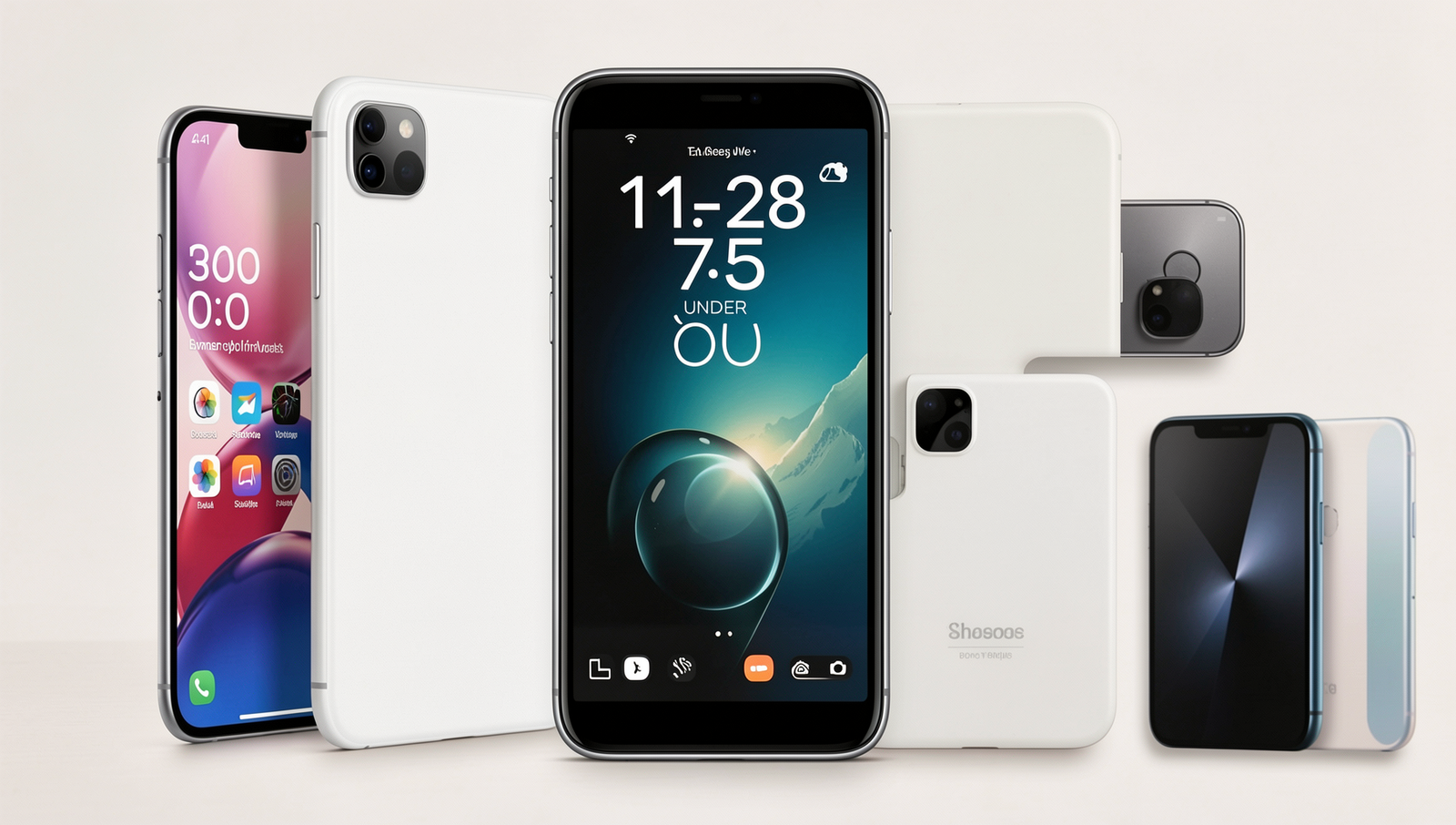 Collage of budget smartphones under $300 showcasing various models and designs.