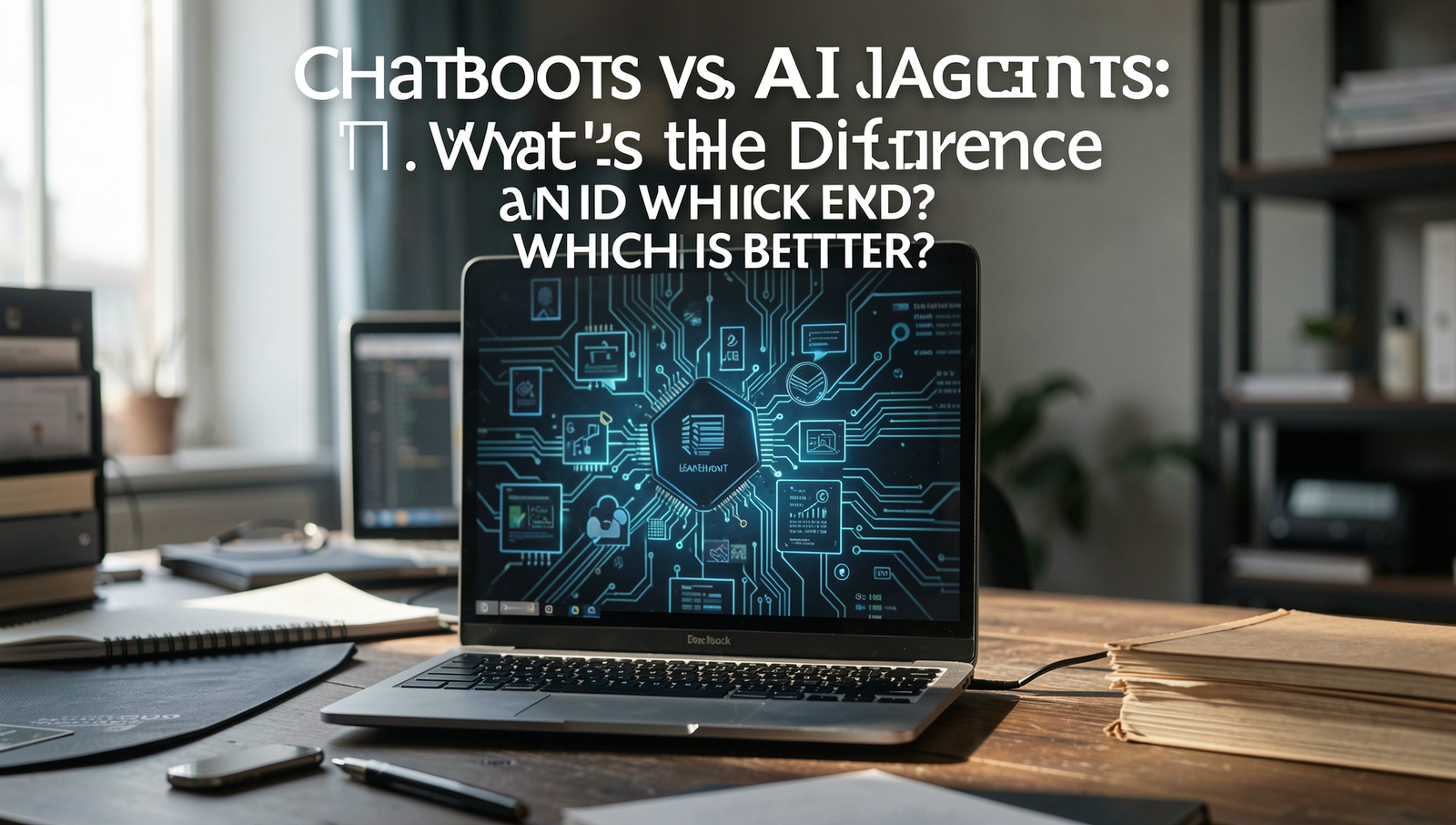 A split image showcasing chatbots and AI agents in a tech environment.