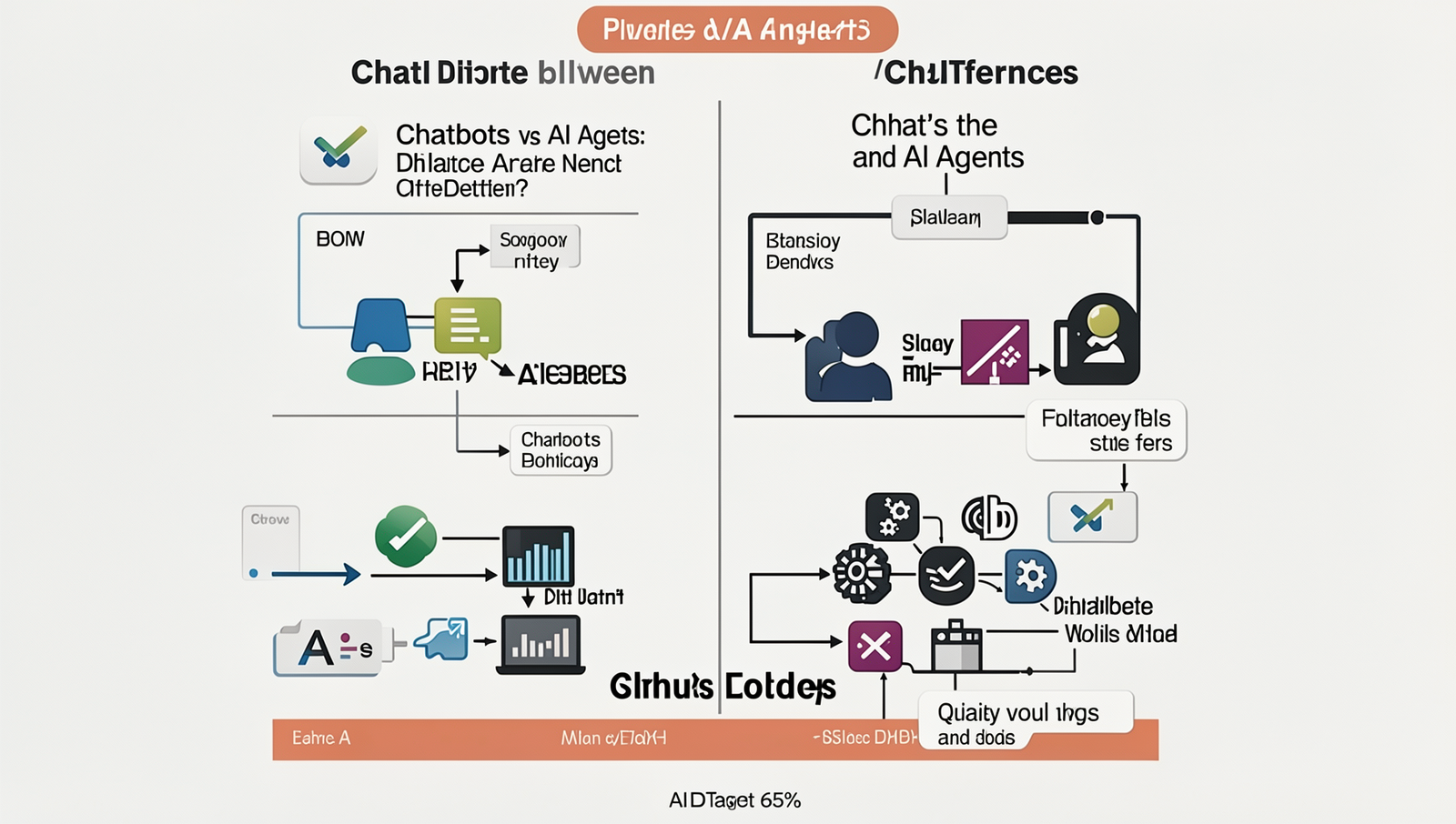 Diagram comparing chatbots and AI agents with key differences illustrated.