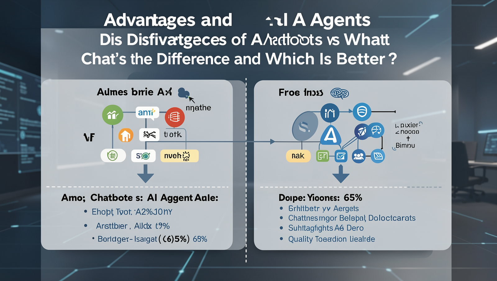 Infographic comparing pros and cons of AI agents and chatbots in a detailed diagram.
