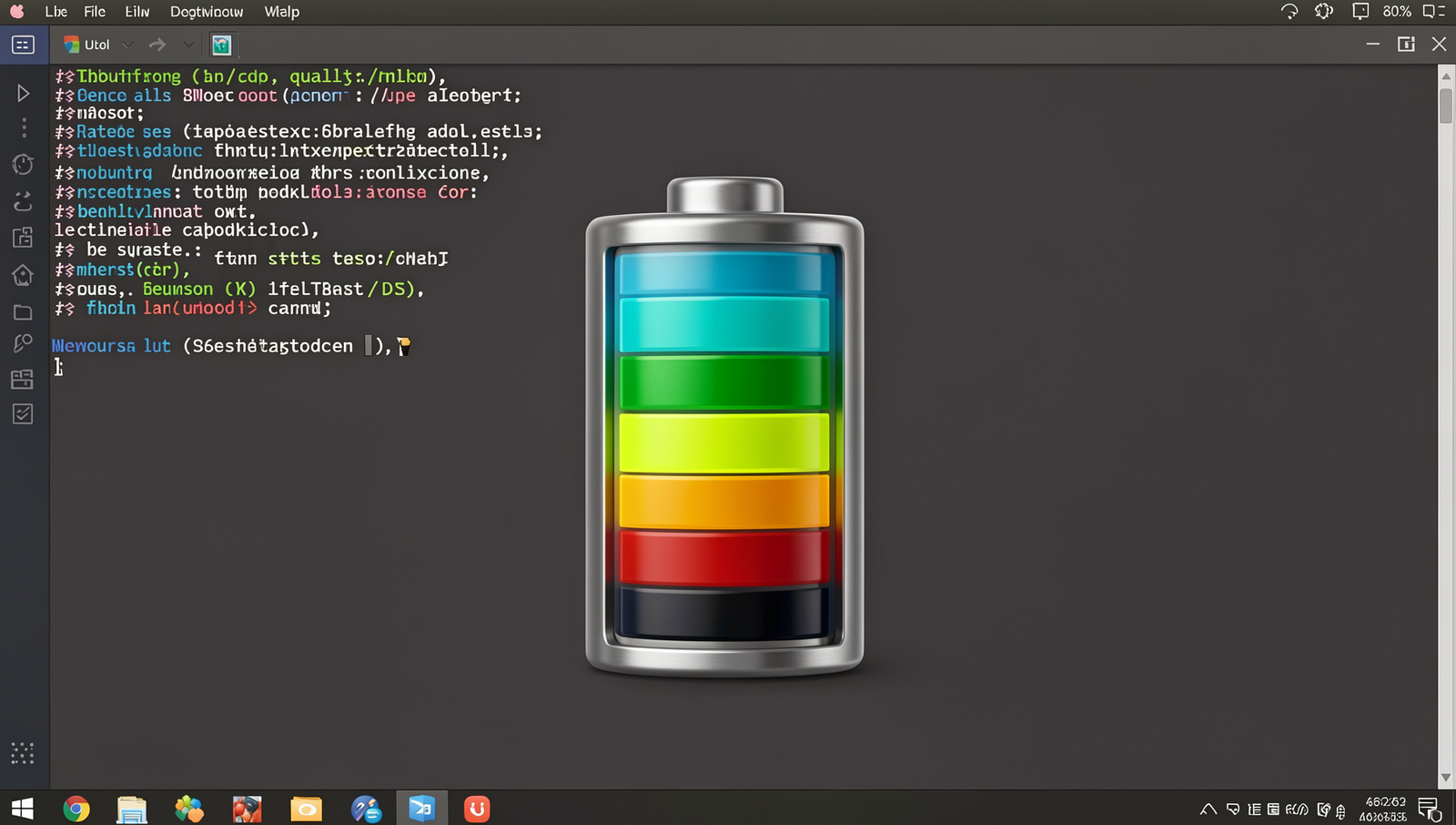 Photorealistic battery icon showing varying charge levels on a Linux desktop.