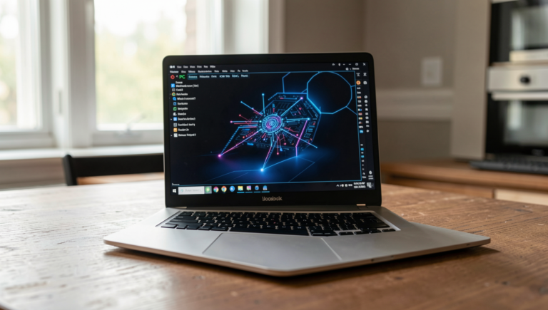 A side-by-side comparison of a PC and laptop in a modern workspace setting.