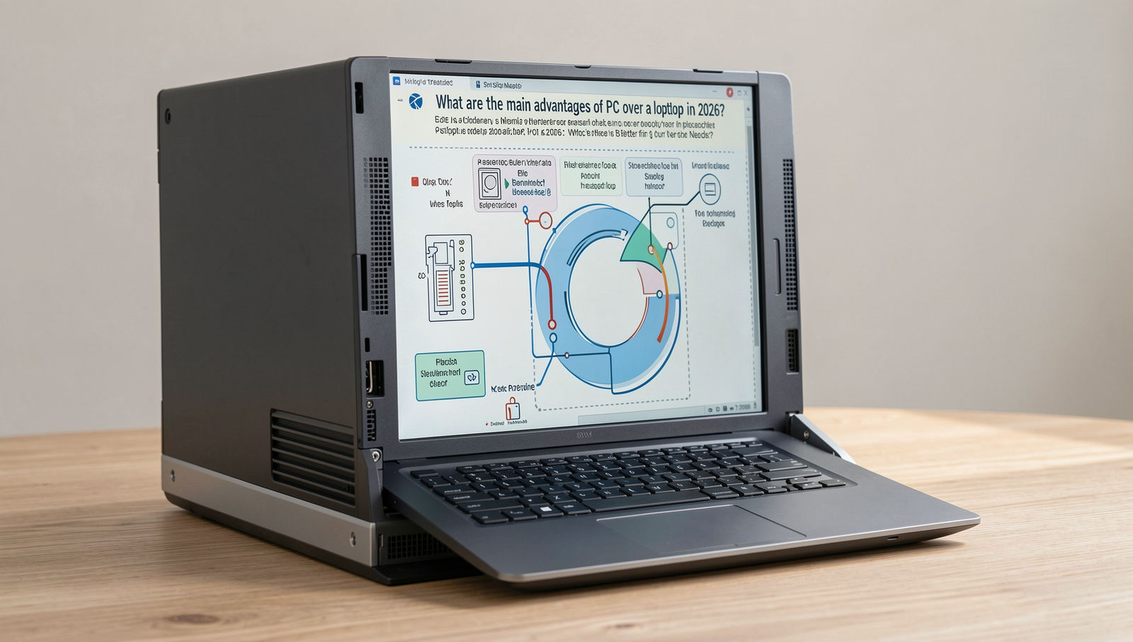 Comparison chart highlighting advantages of PCs over laptops in 2026.