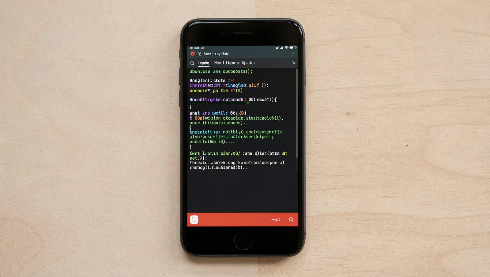Smartphone displaying a software update notification on a Linux desktop.