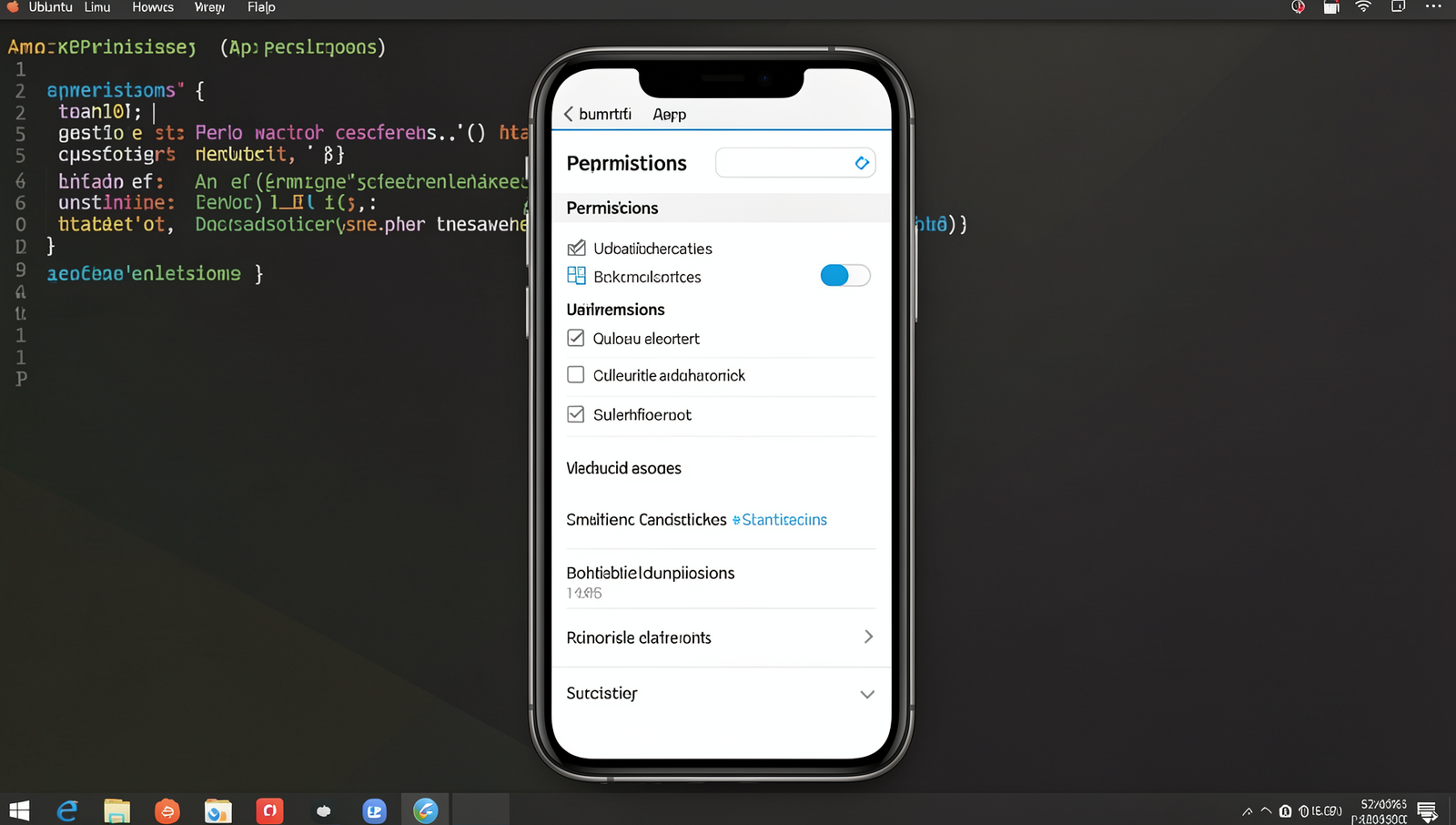 Detailed smartphone app permissions settings interface in a realistic UI.