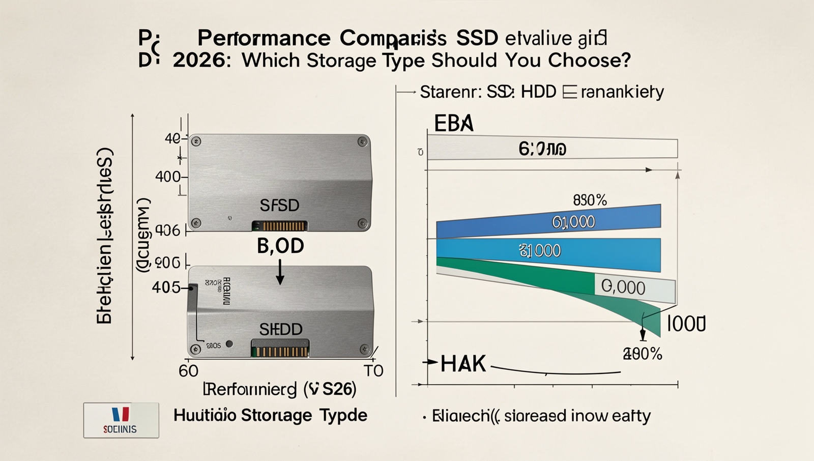 Performance metrics graph comparing SSDs and HDDs in 2026.