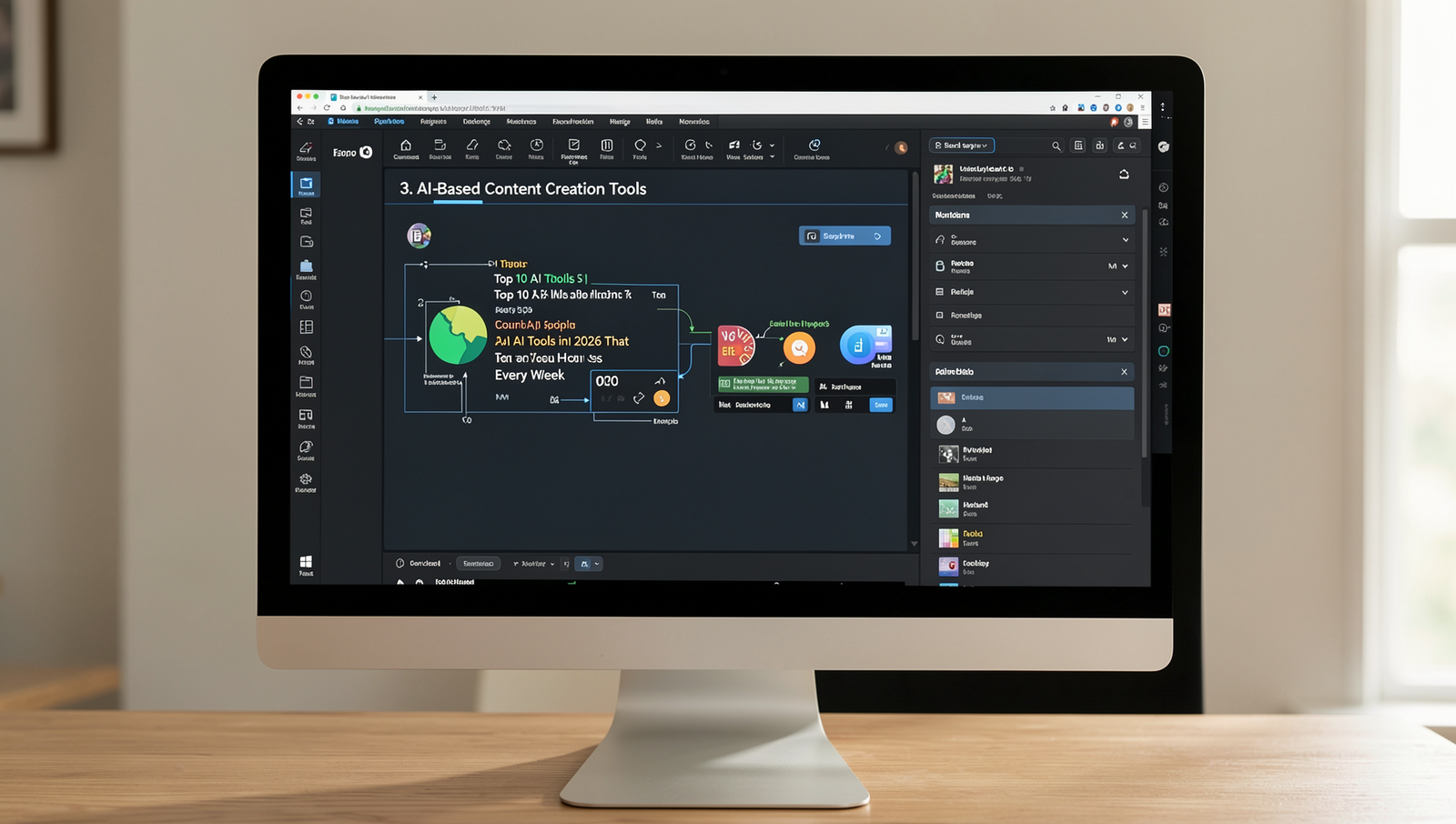 Computer screen showing content creation software for AI tools in 2026.