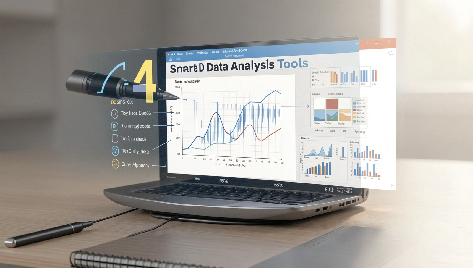 Detailed graphs and charts from data analysis software showcasing AI tools.