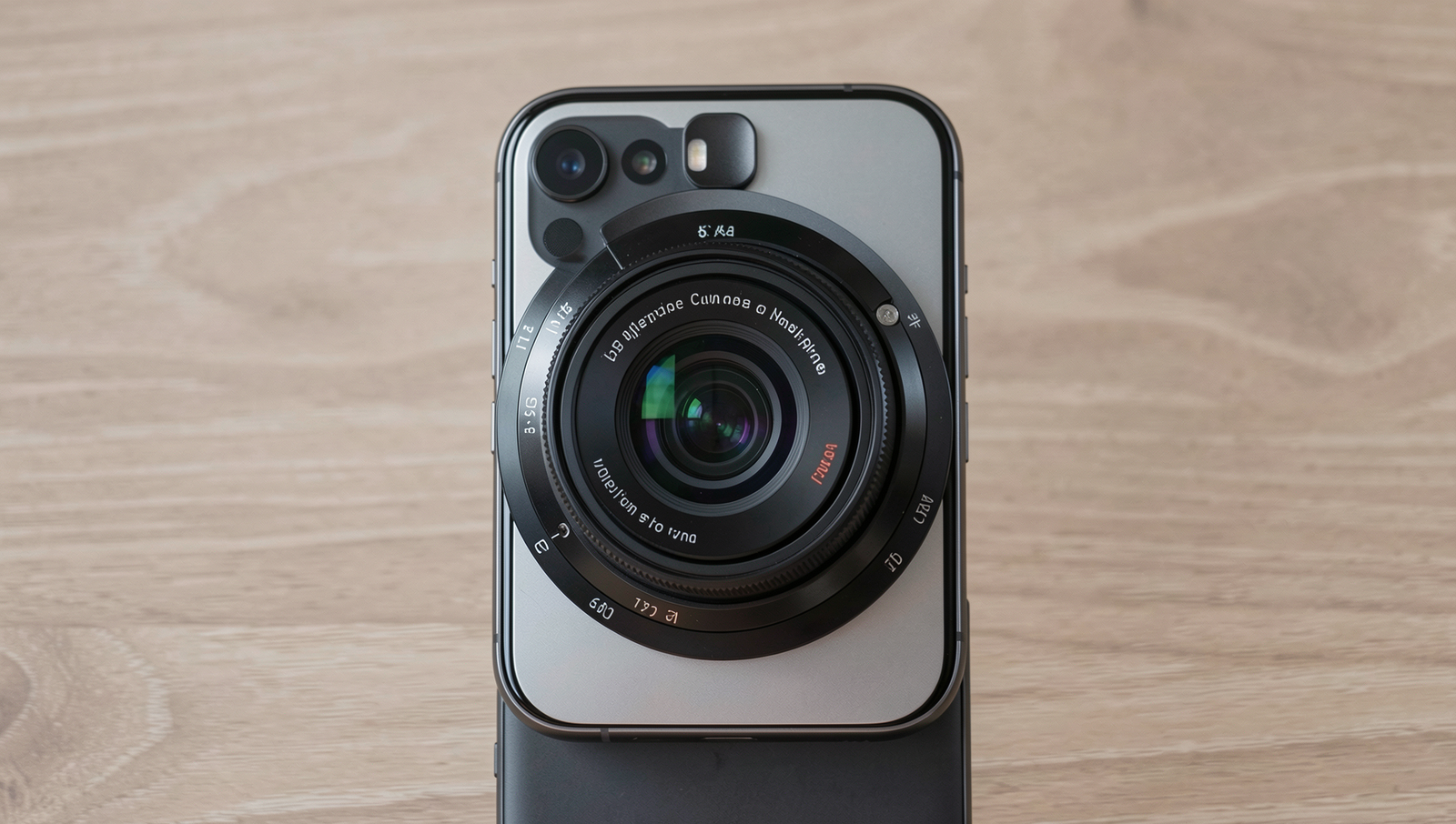 Smartphone camera setup showcasing various lenses in natural lighting.