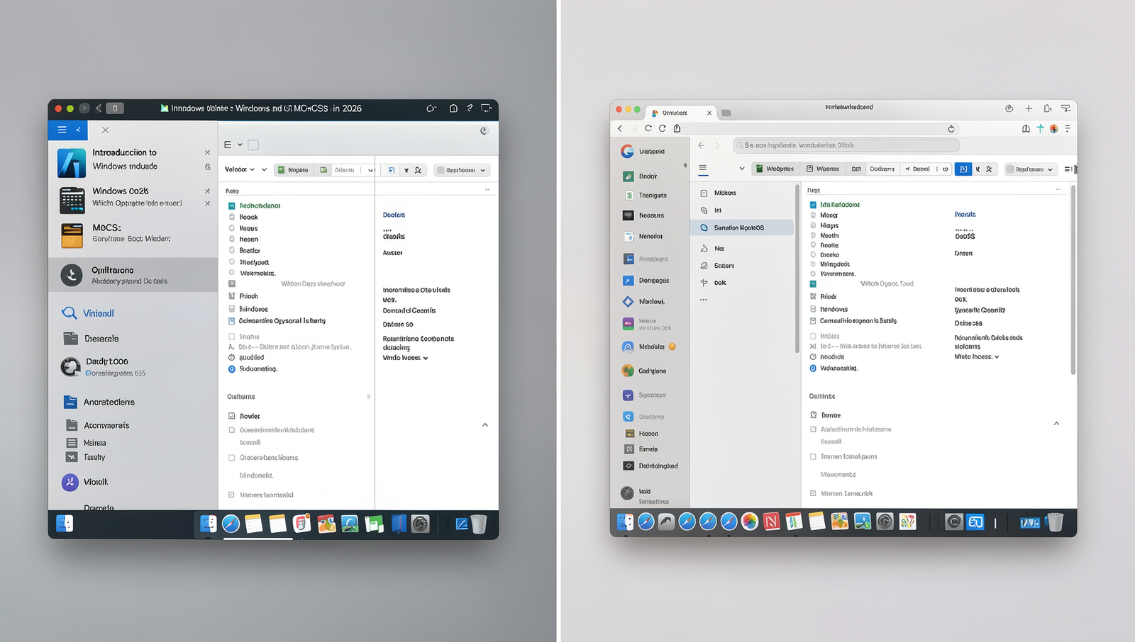 Split-screen comparison of Windows and macOS interfaces in 2026.